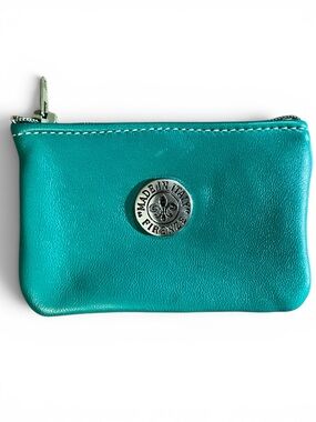 Firenze Teal Leather Coin Pouch Key Chain Made in Italy